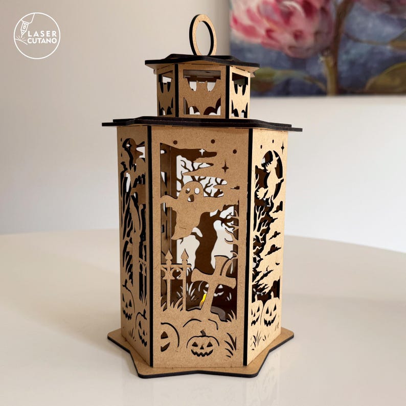 Halloween lantern laser cut SVG and DXF files for gothic home decoration