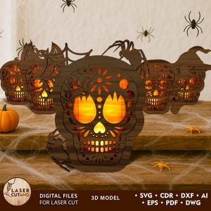 Pliki do cięcia laserowego na Halloween Latarnia Pliki DXF na Halloween Świecznik Czaszka Pliki do cięcia laserowego Dekoracje Pudełko cieni | #631