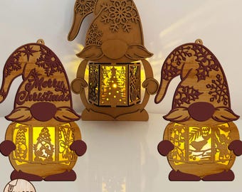 Christmas Candle Holder Laser Files Svg Christmas Gnome, Glowforge Svg Cricut Decor for New Year Lantern | #705