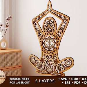 Yoga Laser Cut File Mandala 3D Laser gegraveerd en Mandala Laser Svg, Yoga Dxf-bestanden wandpaneel en houten muur kunst Yoga Glowforge-bestand | #426