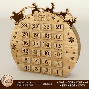 Laser Cut ADVENT CALENDAR Glowforge, Cnc, Dxf Laser Cut Files and Laser Cut Wood, Laser Cut Files for Xtool | #482