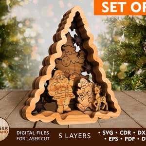 CHRISTMAS ORNAMENTS Laser Files SVG Dxf Christmas Decor Template and files christmas tree, glowforge files christmas laser cut wood | #364