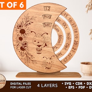 CALENDAR Laser Cut Files Perpetual Calendar Vector, Cnc Cut, SVG, Cnc Pattern, Dxf file, Cnc plan and eternal calendar, 2022 Calendar | #279