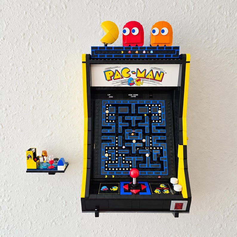 PAC MAN arcade 10323 wall mounted display with full arcade and mini arcade mount