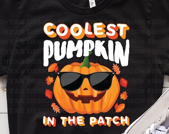 Coolest Pumpkin In The Patch, Kids Halloween Png Sublimation Shirt Design, Kids' Halloween Saying, Pumpkin Patch Shirt Png, Boys Fall Shirt