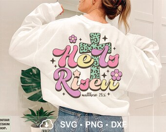 Retro He Is Risen Png, Christian Sublimation Shirt Design Png, Easter Png, Religious Easter Design, Christian Easter Transfer Png, Cricut