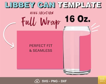 16 Oz Libbey Can Shaped Glasses Template Svg Png Dxf, Presized for 16oz Libbey Can Glass Full Wraps, Can Glass Template, Coffee Glass Svg