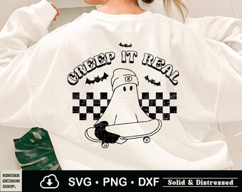 Retro Creep It Real Svg, Png Sublimation Shirt Distressed Design, Trick Or Treat Svg, Halloween Skateboard Png, Boy halloween, Cricut Files