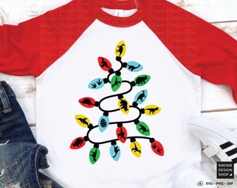 Christmas Light Svg, Christmas Dinosaur Tree Svg, Christmas Saurus rex Svg, Kids Christmas Shirt Svg Design, File For Cricut, Silhouette