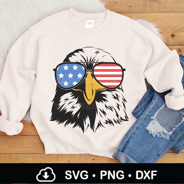 Patriotic Eagle With Sunglasses Svg, Bald Eagle With US Flag Aviator Sunglasses, Stayin' Fly On The 4th Of July Svg, Cricut Files, Dxf, Png