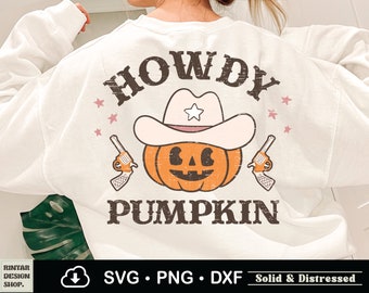 Retro Howdy Pumpkin Distressed Sublimation Png Svg, Groovy Halloween Svg, Trendy Halloween Svg, Cricut Files, Png, Dxf