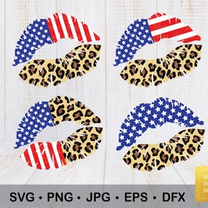 Patriotic Leopard Lips Svg, Bundle American And Cheetah Lips Kiss svg, 4th of July Svg, Patriotic SVG, Svg For DIY T-shirt, Sticker, Gift