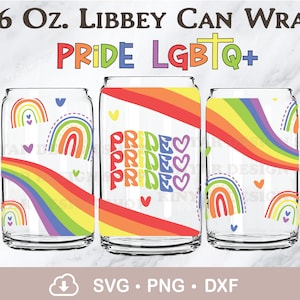 Seamless LGBTQ+ 16 Oz Libbey Can Shaped Glasses Svg, Gay Pride Rainbow Libbey Full Wrap Svg, Can Glass Template, Cricut Files, Png, Dxf