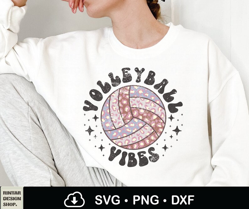 Volleyball Vibes Leopard Print Retro Png Svg Volleyball Mom Etsy