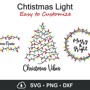 Bundel Kerst Licht Svg Design, Christmas Vibes Svg, Vrolijke en Heldere Svg, Vrolijke Kerstmis Svg, Instant Download, Bestanden voor Cricut, Png
