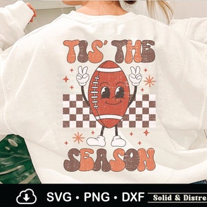 Tis The Season Groovy Sport Football Svg, Retro Football Svg, Png Solid And Distressed File For Sublimation Design, Groovy Football Png, Dxf