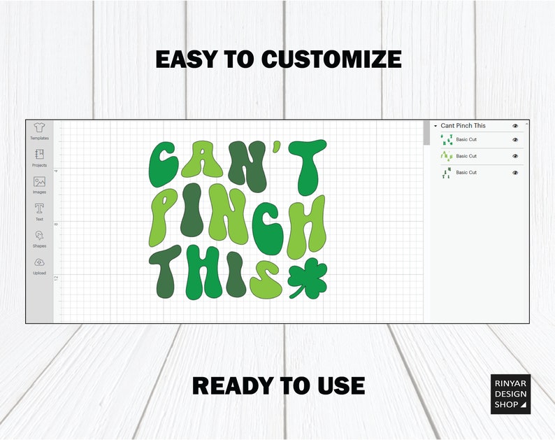 Peut inclure: Un fichier de conception num&eacute;rique pour un motif vert et blanc "Can't Pinch This" avec un tr&egrave;fle. Le motif est pr&ecirc;t &agrave; l'emploi pour des projets d'artisanat.