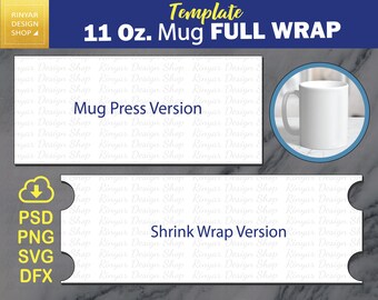 11oz Mug Template Bundle, 11oz Mug Design Template SVG, Sublimation FULL WRAP Handle Cutouts Png, Digital Download, 11oz Cricut Mug Template
