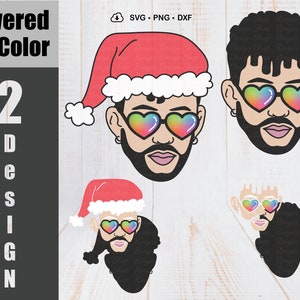 Layered SVG Bad Bunny Christmas, Bad Bunny Christmas Svg, Bad Bunny Santa Hat svg, Instant Download, Svg Digital File, Png, Dxf