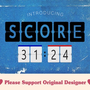 Könnte beinhalten: Ein Vintage-Stil-Anzeigetafel mit dem Wort "SCORE" in schwarzen Buchstaben auf weißem Hintergrund. Die Anzeigetafel zeigt einen Punktestand von 31 zu 24.