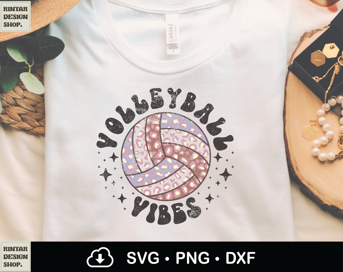 Volleyball Vibes Leopard Print Retro Png Svg Volleyball Mom Etsy
