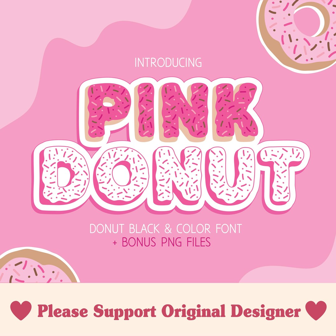 Pink Donut Font & Bonus PNG Image Separate, Doughnut Strawberry Font ...