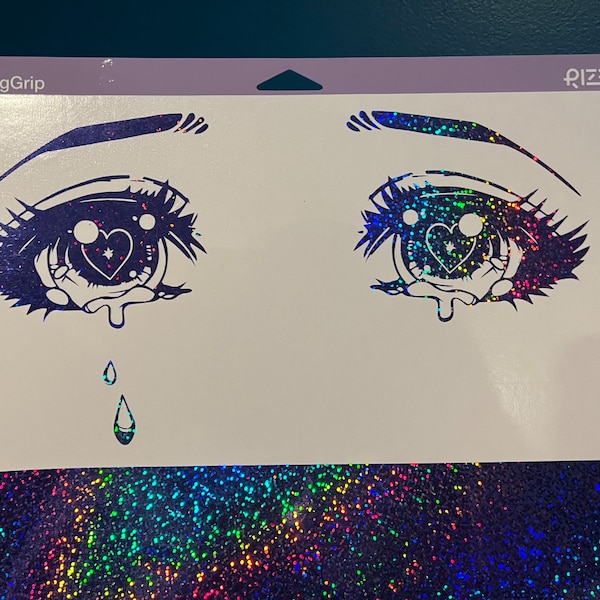LE glitter holo Large Romantic crying anime eyes decal for car or laptop
