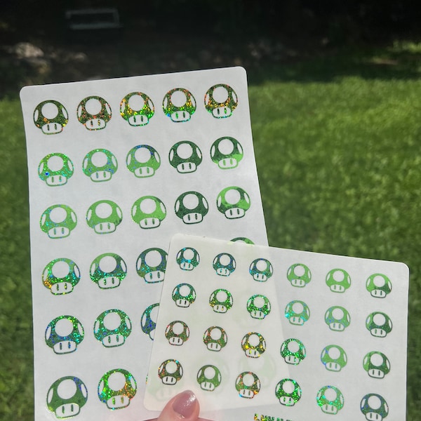 Foiled Mario Super 1-up Mushrooms for Planner and Bujo Stickers