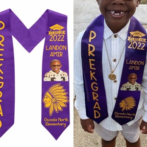 Pre-K Kindergarten Elementary Middle High School Personalized Graduation Stole [2 week turnaround time – NO rush shipping!]
