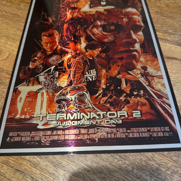 Aluminium metal retro vintage movie poster terminator 2 brushed chrome