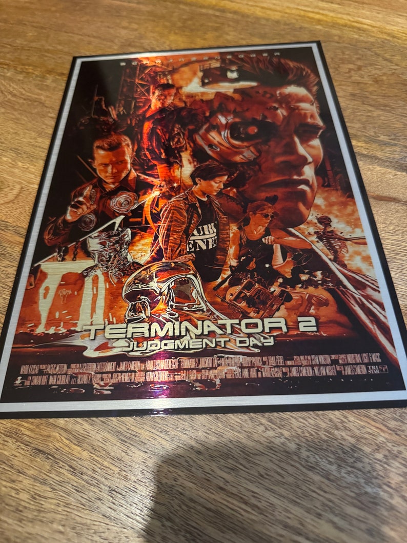 Aluminium metal retro vintage movie poster terminator 2 brushed chrome image 1