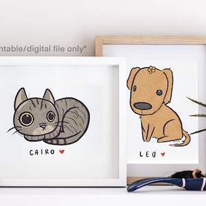 Cute Hand Drawn Cartoon Pet Portrait // Custom Pet Portrait // Personalized Cat Illustration // Personalized Dog Art image 1