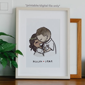 Cute Couples Custom Portrait // Valentines Gift // Custom Wedding Gift // Personalized Anniversary or Birthday Illustration DIGITAL FILE image 1