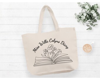 Miss Willa Colyns Diary_ XLarge Natural Tote Bag w/flat bottom (Pre-Order)