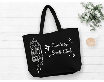 Fantasy Book Club _ XLarge Black Tote Bag w/flat bottom (Pre-Order)