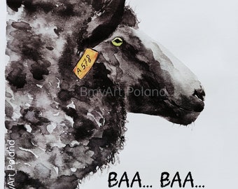 watercolour black sheep print on canvas