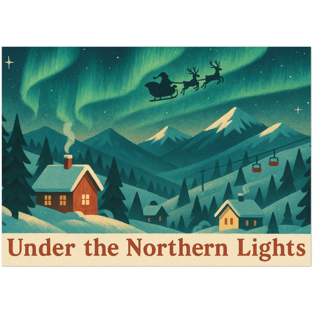Arctic Aurora Christmas Postcard Set | Scandinavian Holiday Greeting ...