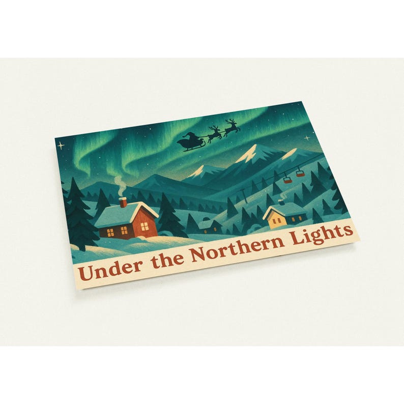 Arctic Aurora Christmas Postcard Set | Scandinavian Holiday Greeting ...