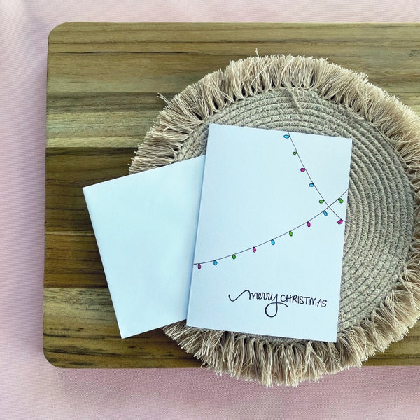 string of lights minimalistic Christmas card set, unique handmade Christmas cards