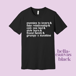 book tropes (on Bella+Canvas) shirt, bookish shirt, gifts for book worms, fanfiction tropes for book lovers