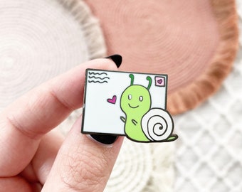 snail mail enamel pin, hat pin, snail pin, cute pin, hard enamel pin, gift, funny pin, lapel pin, stocking stuffer, cute gift, happy mail