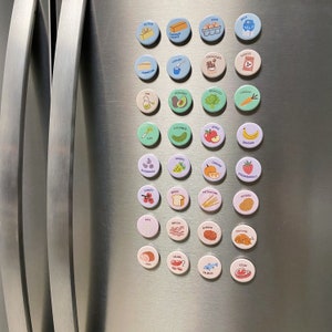 food fridge magnets, colorful refrigerator ingredients magnets