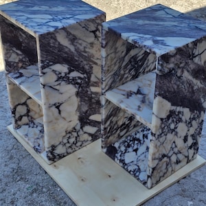 Calacatta Viola Marble Nightstand-Side Table-Shelves Table-Real Marble-Natural Stone-Home Decoration-Custom made-Manufacturer-USA FREE TAX image 1
