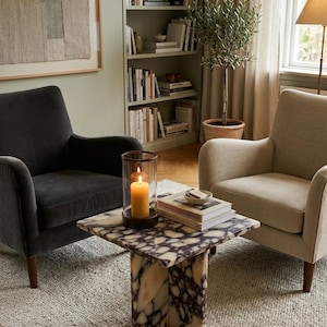 Calacatta Viola Marmor Beistelltisch, Luxus Marmor Beistelltisch, Schachbrett Calacatta Viola Couchtisch, modernes Wohndekor, kostenloser Versand Bild 1