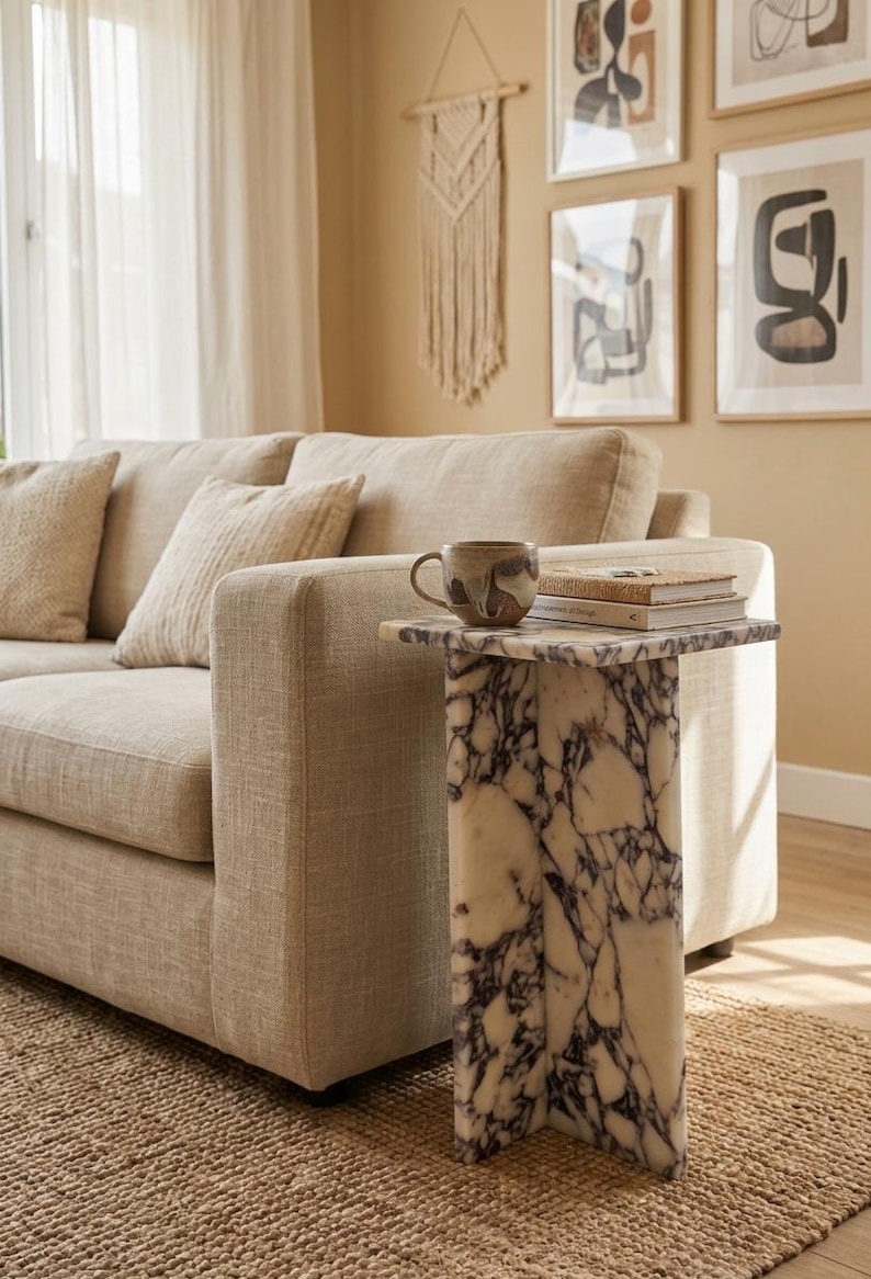 Calacatta Viola Marble End Table-Side Table-Modern Home Decor-Real Marble-Manufacturer -USA FREE TAX image 6