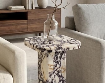 Calacatta Viola Marble Side Table, Luxury Marble Plant Stand, Stone Pedestal for Sculptures, Marble End Table, Modern Column Table