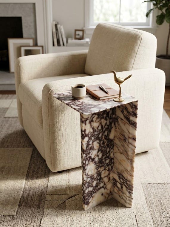 Natural Calacatta Viola Marble Side Table, Modern Luxury Pedestal End Table for Living Room, Custom One of Kind Accent Table, Free Shipping