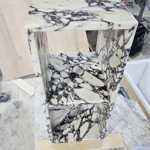 Calacatta Viola Marble Nightstand-Side Table-Shelves Table-Real Marble-Natural Stone-Home Decoration-Custom made-Manufacturer-USA FREE TAX image 2