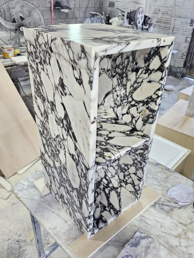 Calacatta Viola Marble Nightstand-Side Table-Shelves Table-Real Marble-Natural Stone-Home Decoration-Custom made-Manufacturer-USA FREE TAX image 3