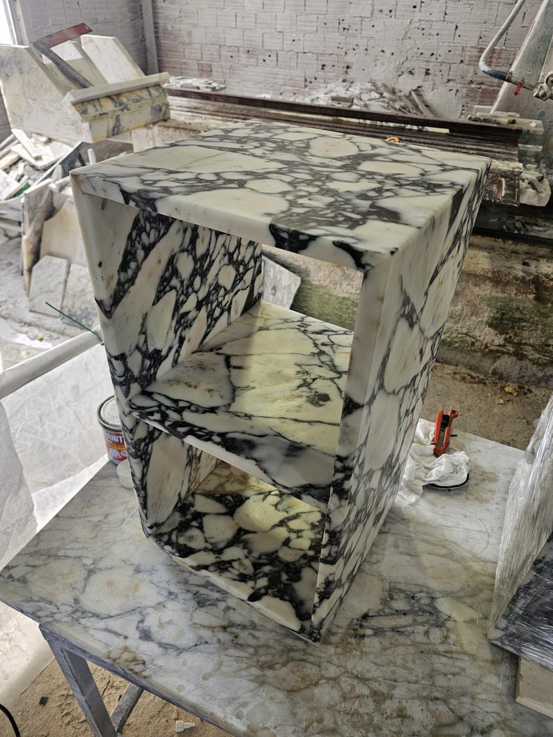 Calacatta Viola Marble Nightstand-Side Table-Shelves Table-Real Marble-Natural Stone-Home Decoration-Custom made-Manufacturer-USA FREE TAX image 6